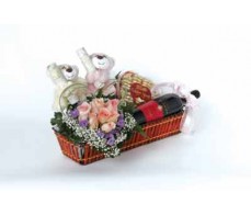 Wine Chocolate Bear With Flower Arrangement